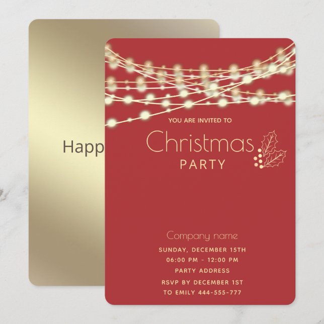 Modern string lights corporate Christmas party   Invitation (Front/Back)
