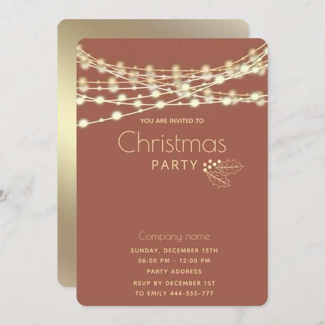 Modern string lights corporate Christmas party   Invitation (Front/Back)