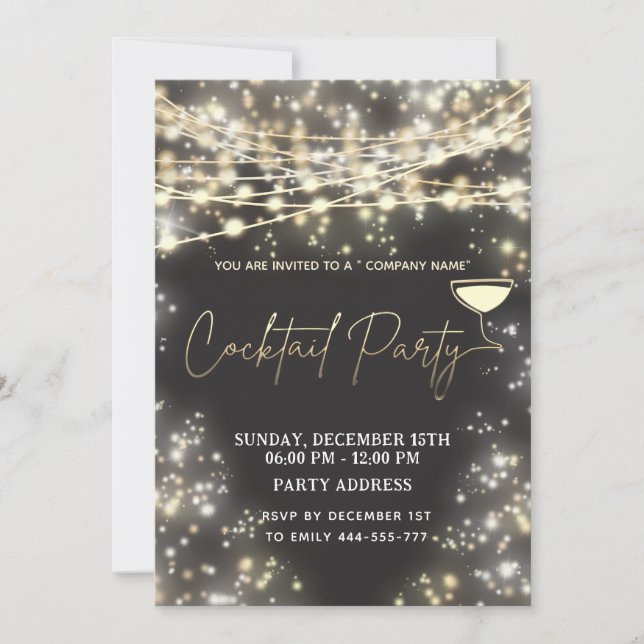 Modern  string lights corporate Cocktail party Invitation (Front)