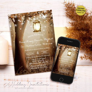 Modern String Lights Country Forest Rustic Wedding Invitation