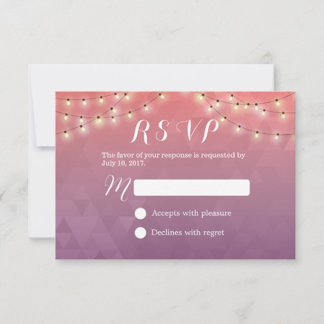 Modern String Lights Elegant Wedding RSVP Card (Front)