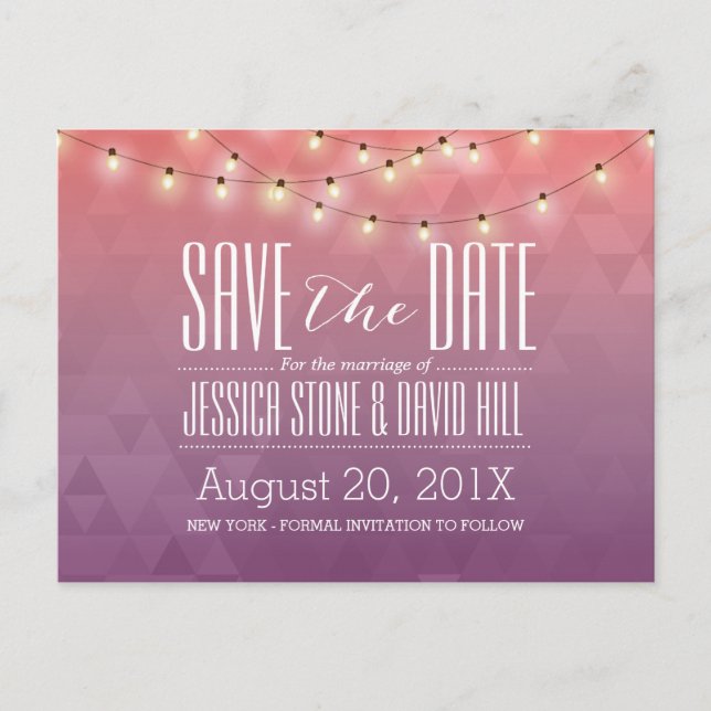 Modern String Lights Elegant Wedding Save the Date Announcement Postcard (Front)