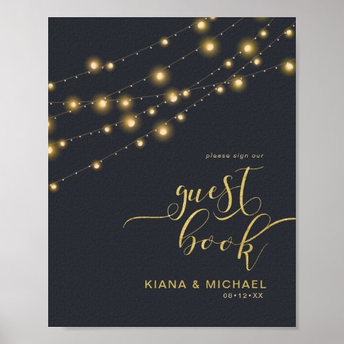 Modern String Lights Guest Book Sign Gold ID585