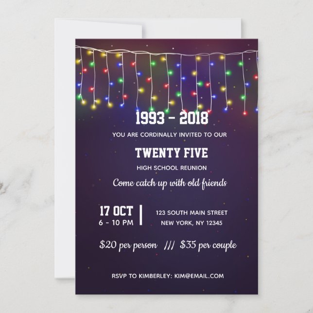 Modern string lights invitation (Front)