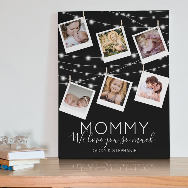 Modern String Lights Mommy Photo Collage Plaque (Creator Uploaded)