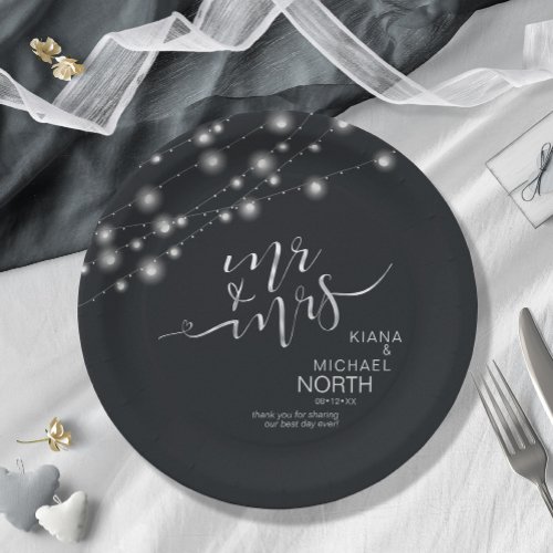 Modern String Lights Mr and Mrs BW ID585 Paper Plates