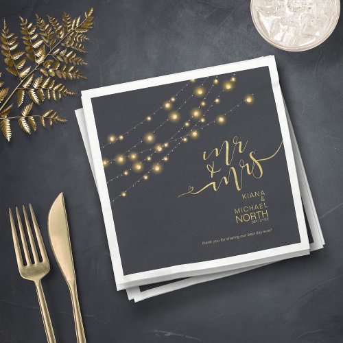 Modern String Lights Mr and Mrs Gold ID585 Napkins