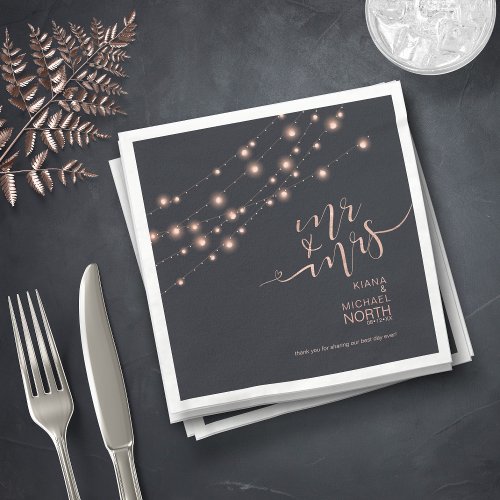 Modern String Lights Mr and Mrs Rose Gold ID585 Napkins