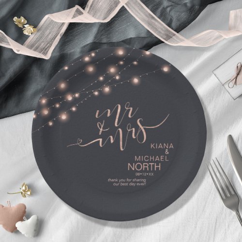 Modern String Lights Mr and Mrs Rose Gold ID585 Pa Paper Plates