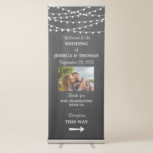 Modern String Lights On Chalkboard Wedding Welcome Retractable Banner