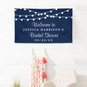 Modern String Lights On Navy Blue Bridal Shower Banner (Insitu)