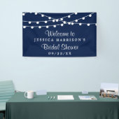 Modern String Lights On Navy Blue Bridal Shower Banner (Tradeshow)
