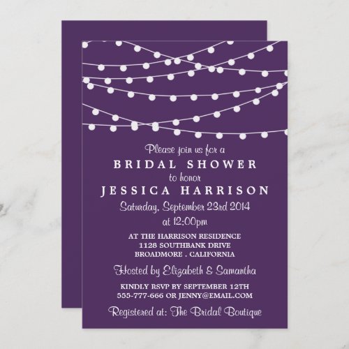 Modern String Lights On Purple Bridal Shower Invitation