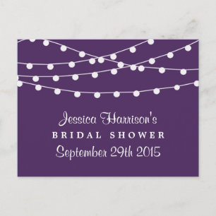 Modern String Lights On Purple Bridal Shower Invitation Postcard