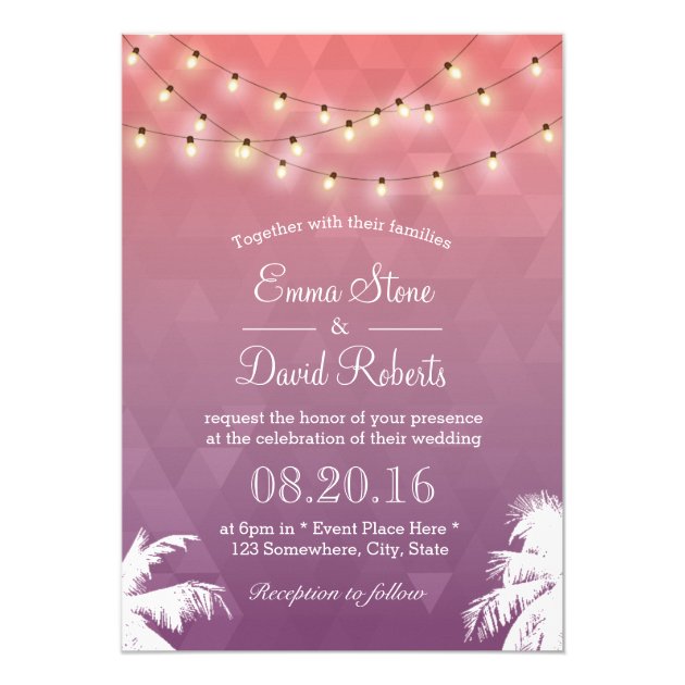 Modern String Lights & Palm Trees Wedding Invitation