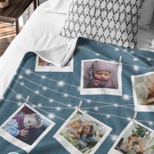 Modern String Lights Photo Collage Fleece Blanket