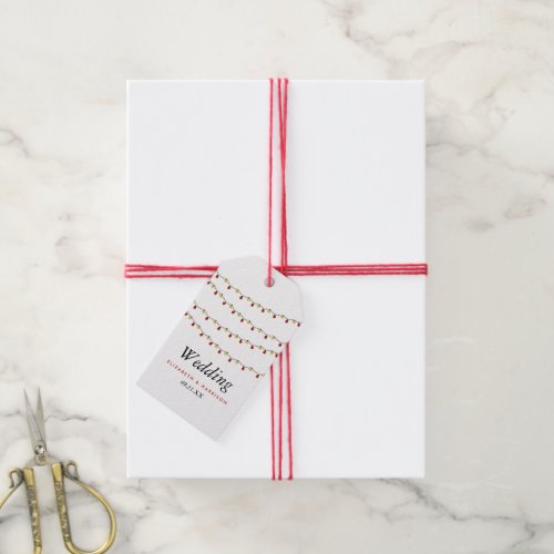 Modern String Lights Red  Gold Wedding Gift Tags