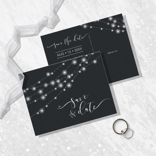 Modern String Lights Save the Date BW ID585 Announcement Postcard