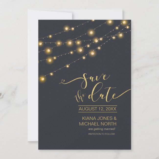Modern String Lights Save the Date Gold ID585