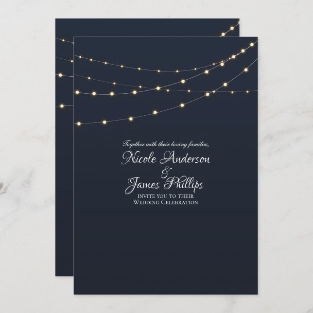 Modern String Lights Simple Rustic Minimal Wedding Invitation (Front/Back)