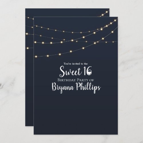 Modern String Lights Simple Rustic Sweet 16 Party Invitation