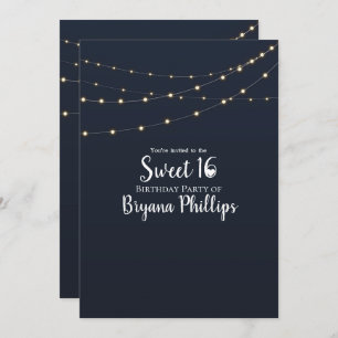 Modern String Lights Simple Rustic Sweet 16 Party Invitation