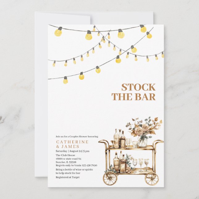 Modern String lights Stock The Bar Couple Shower  Invitation (Front)