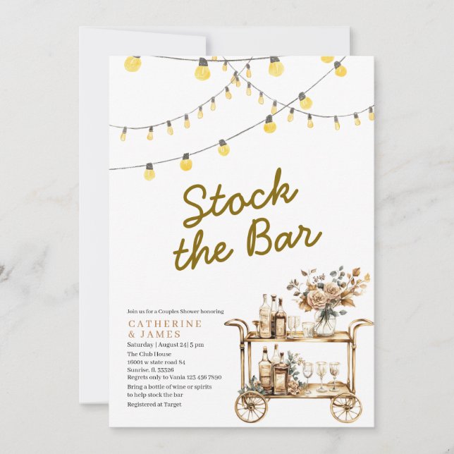 Modern String lights Stock The Bar Minimalist Invitation (Front)