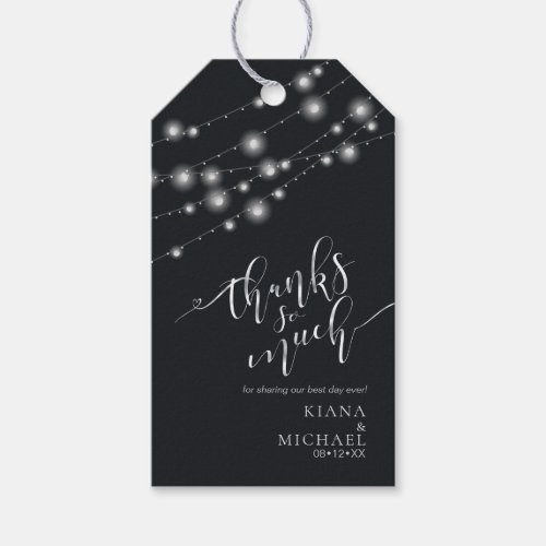 Modern String Lights Thanks BW ID585 Gift Tags