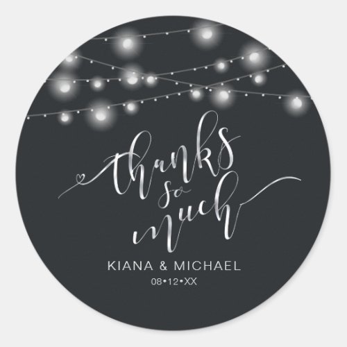 Modern String Lights Wedding BW ID585 Classic Round Sticker