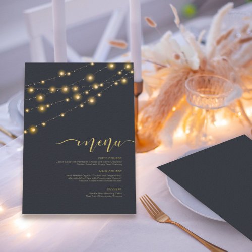 Modern String Lights Wedding Menu Gold ID585