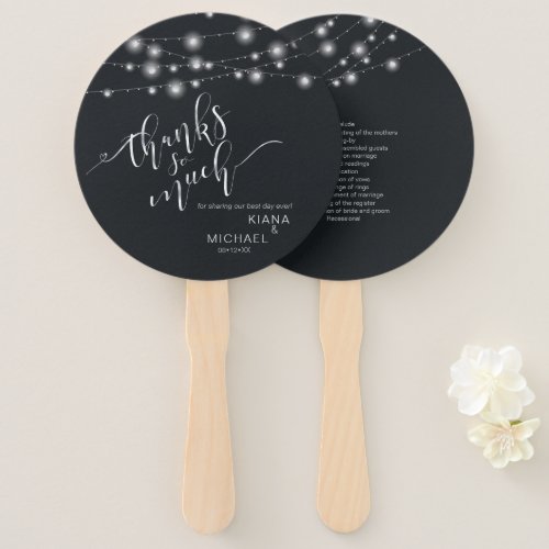 Modern String Lights Wedding Program BW ID585 Hand Fan