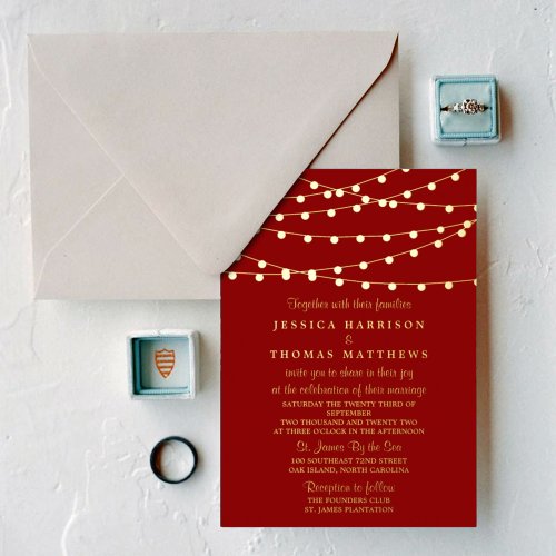 Modern String Lights Wedding Real Foil Invitation