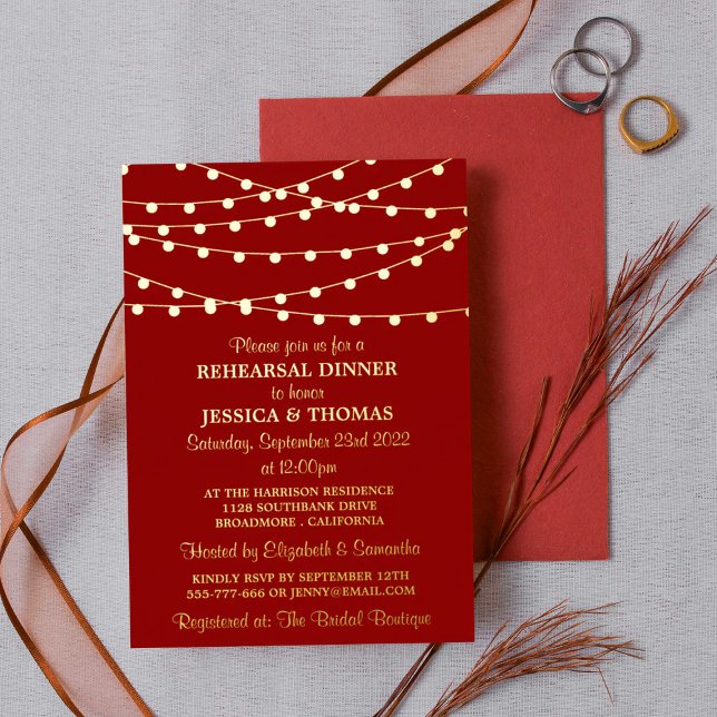 Modern String Lights Wedding Rehearsal Dinner Real Foil Invitation (Creator Uploaded)