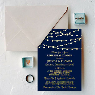 Modern String Lights Wedding Rehearsal Dinner Real Foil Invitation