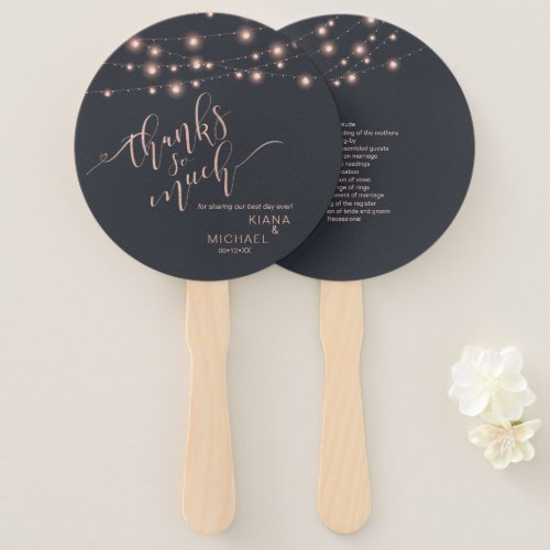 Modern String Lights Wedding Rose Gold ID585 Hand  Hand Fan