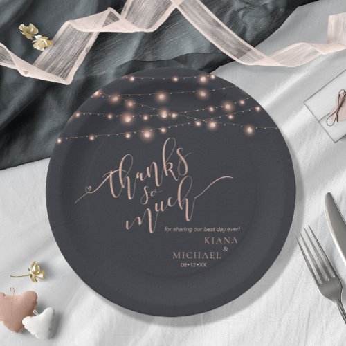 Modern String Lights Wedding Rose Gold ID585 Paper Paper Plates