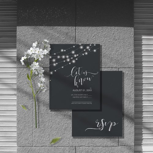 Modern String Lights Wedding RSVP BW ID585