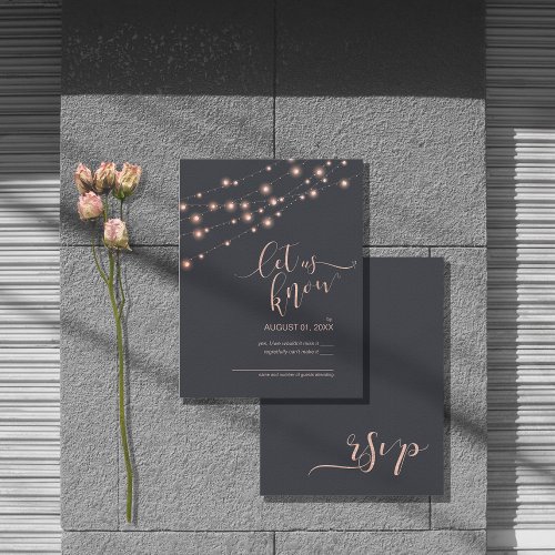 Modern String Lights Wedding RSVP Rose Gold ID585