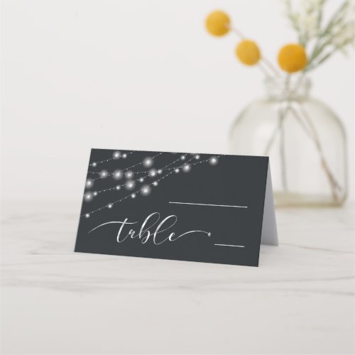 Modern String Lights Wedding Table BW ID585 Place Card