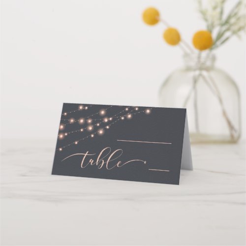 Modern String Lights Wedding Table Rose Gold ID585 Place Card