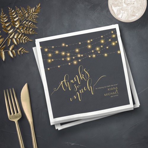 Modern String Lights Wedding Thanks Gold ID585 Napkins