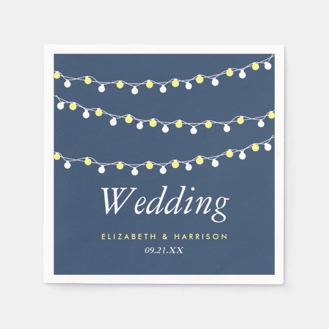 Modern String Lights, Yellow & White Wedding Napkins (Front)