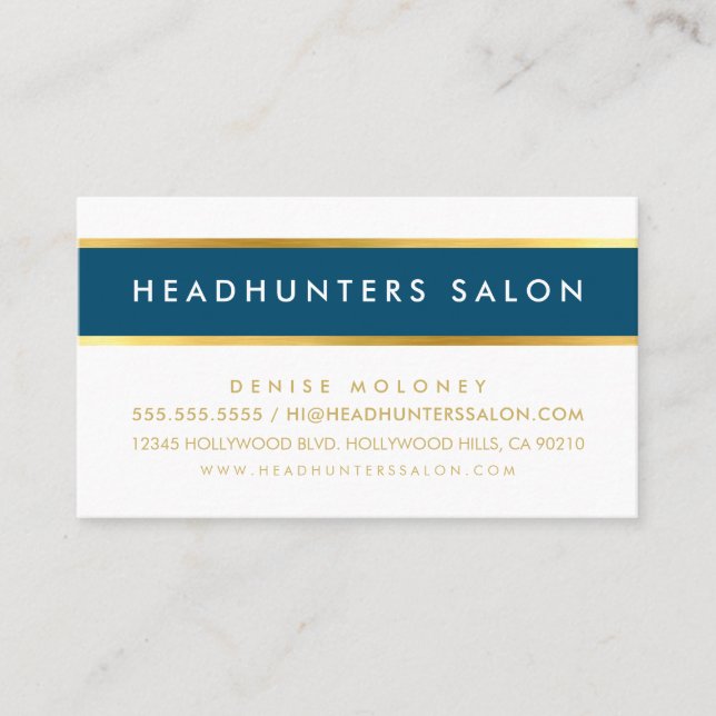 MODERN STRIP band simple stylish dark blue gold Business Card (Front)