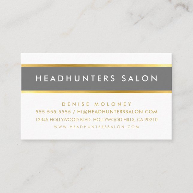 MODERN STRIP band simple stylish medium gray gold Business Card (Front)