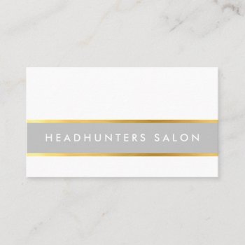 Modern Strip Skinny Band Simple Slick Gray Gold Business Card by edgeplus at Zazzle