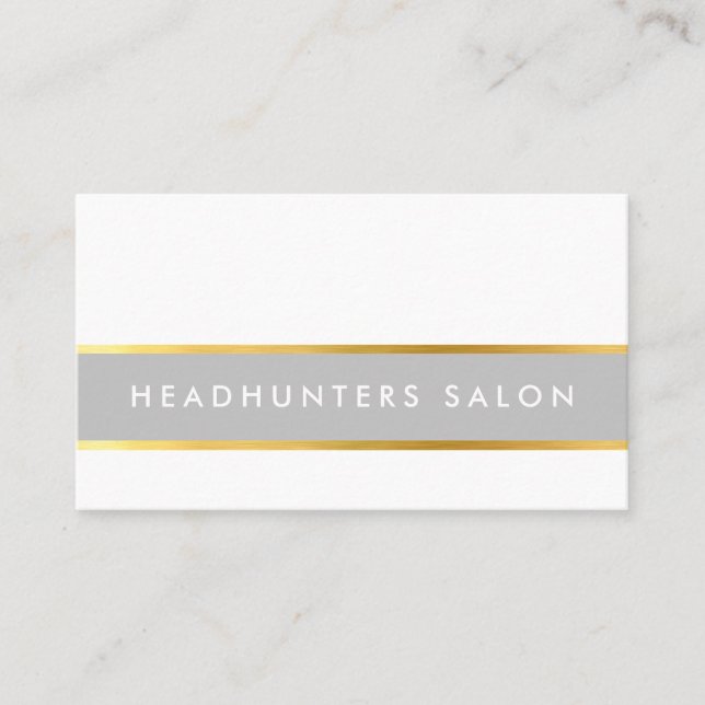MODERN STRIP skinny band simple slick gray gold Business Card (Front)