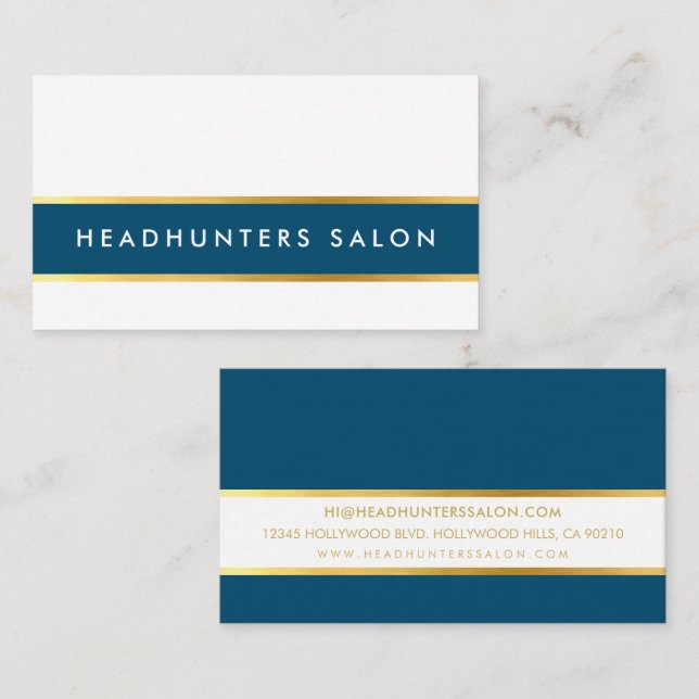 MODERN STRIP skinny band simple slick navy gold Business Card (Front/Back)