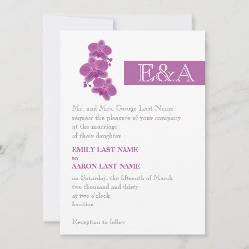 Modern stripe and radiant orchid purple wedding personalized invites