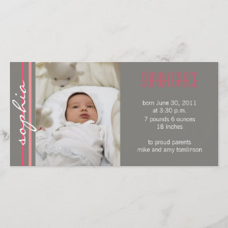 Modern Stripe Birth Announcement Photo Card-coral